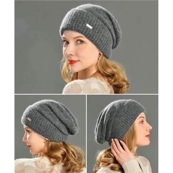 Cashmere Slouchy Beanies for Women Winter Lightweight Girls Wool Knit - Picture 5 of 6